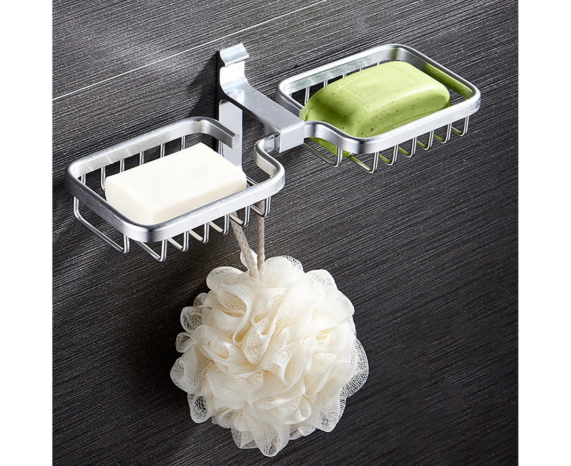 Soap Holder Easy-Installation Hollow Design Square-Shaped Punch-free Soap Drain Box for Home-Silver V1263-JX-2672