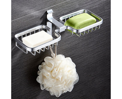 Soap Holder Easy-Installation Hollow Design Square-Shaped Punch-free Soap Drain Box for Home-Silver V1263-JX-2672