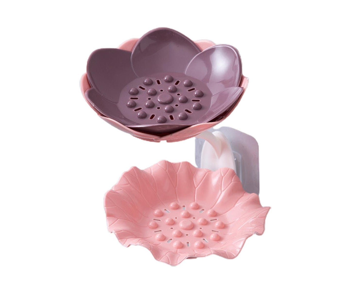 Soap Holder Quick Drainage Self Adhesive Plastic Cute Flower Shape Punch-free Soap Box for Bathroom-Pink V1263-JX-2673