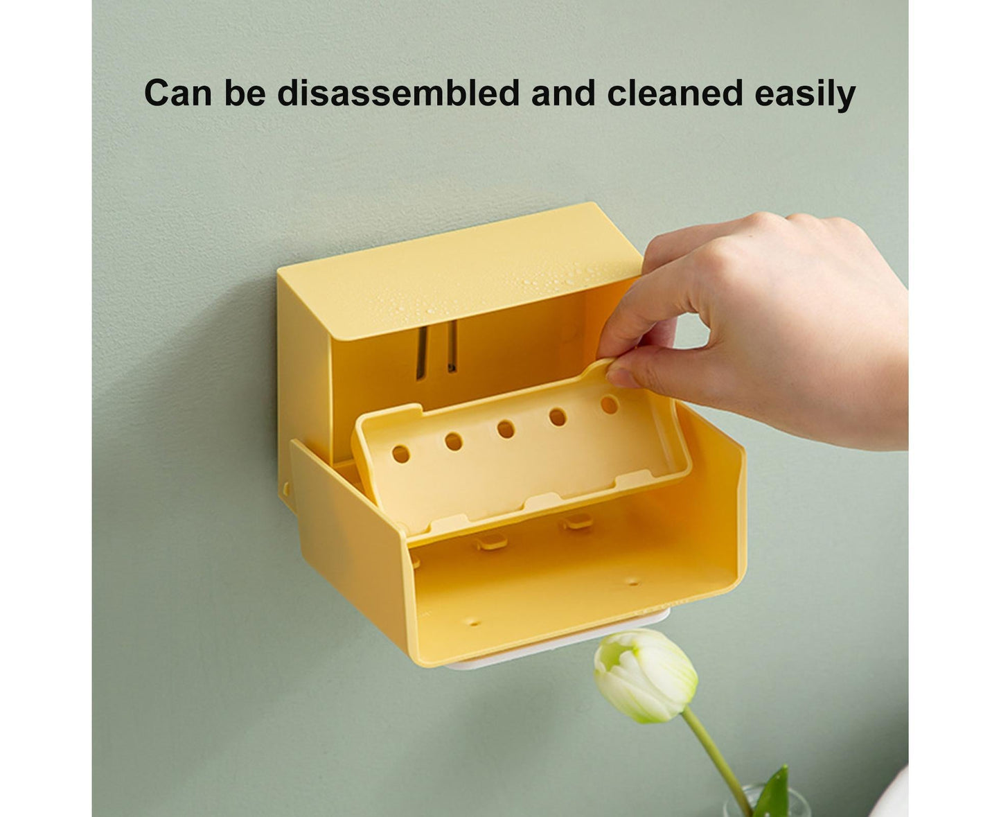 Waterproof Soap Box Detachable HIPS Wall Mountable Soap Draining Rack for Daily Use-Yellow V1263-JX-2680