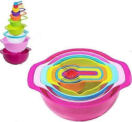 10 Pcs Mixing Bowl Set, Set-color Kitchen Bowl Colander Mesh Filter, Measuring Cup And Spoon V1263-JX-2681