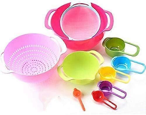 10 Pcs Mixing Bowl Set, Set-color Kitchen Bowl Colander Mesh Filter, Measuring Cup And Spoon V1263-JX-2681