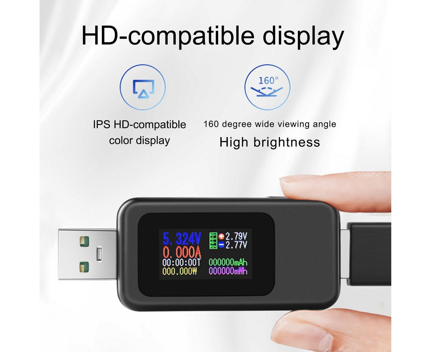 USB Tester LCD Digital Display Rapid Identification Plug And Play 160-Degree Wide Viewing Angle 65W/120W V1263-JX-271