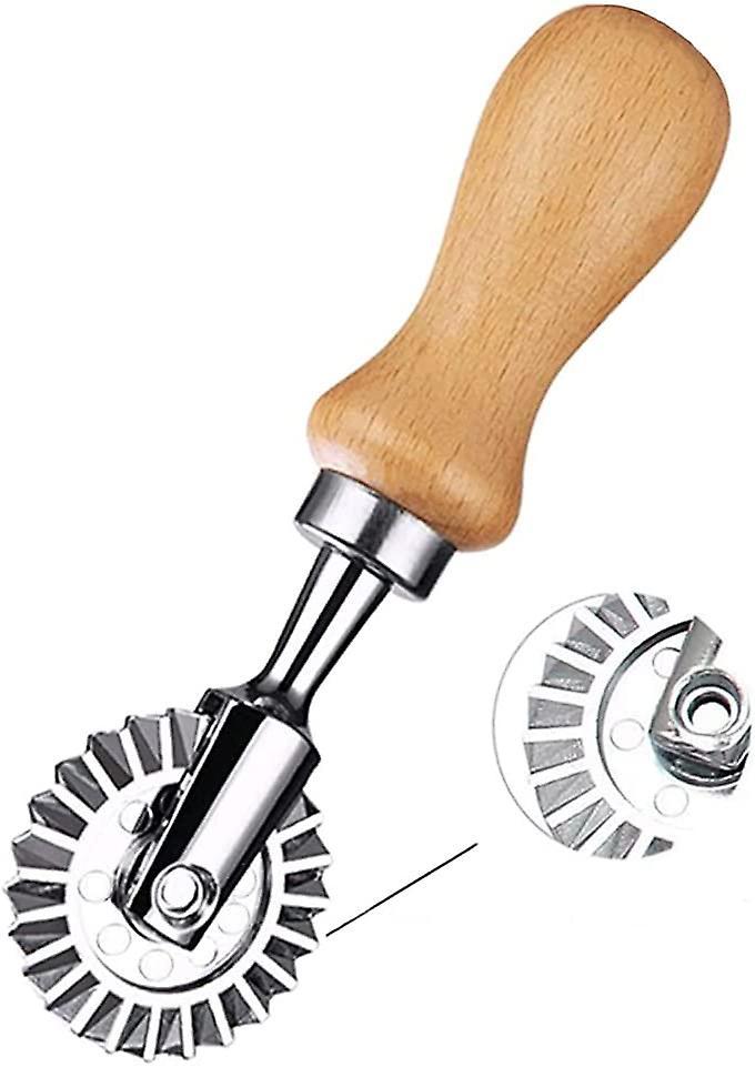 Ravioli Cutter Stamps with Roller Wheel Round Mold with Wooden Handle and Fluted Edge Pasta Press V1263-JX-2712