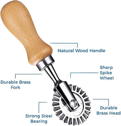 Ravioli Cutter Stamps with Roller Wheel Round Mold with Wooden Handle and Fluted Edge Pasta Press V1263-JX-2712
