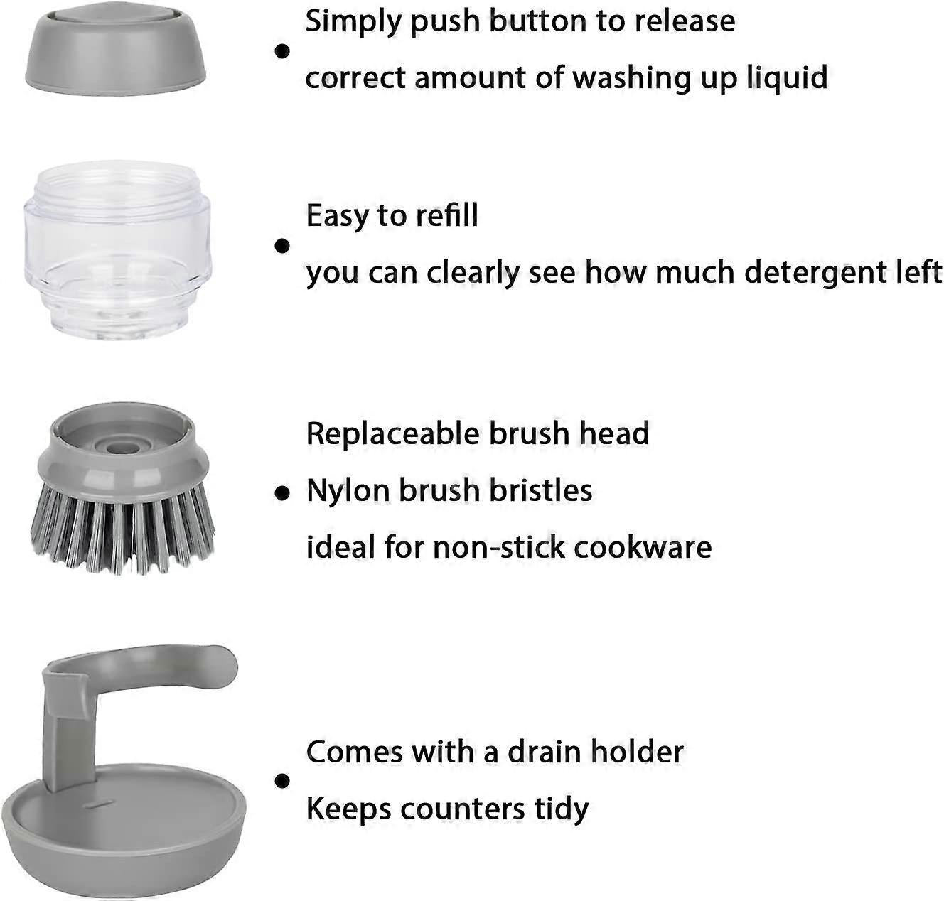 Soap Brush with Organizer, Kitchen Dish Brush Set for Cleaning Pots and Pans (Grey) V1263-JX-2716