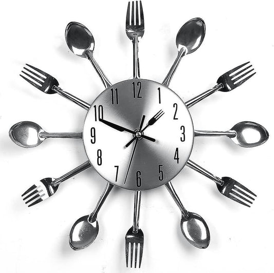 Stainless Steel Kitchen Utensils Clock For Kitchen Indoor And Outdoor Kitchen Cutlery Silver Wall Clock With V1263-JX-2720