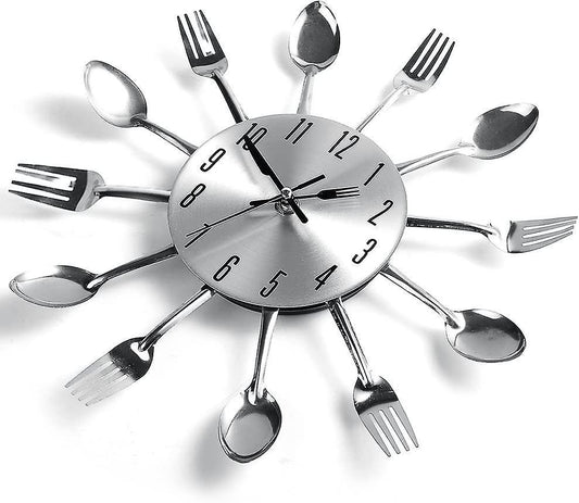 Stainless Steel Kitchen Utensils Clock For Kitchen Indoor And Outdoor Kitchen Cutlery Silver Wall Clock With V1263-JX-2720