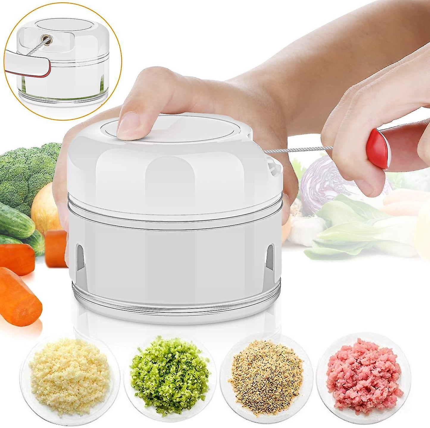 Vegetable Chopper, Mini Onion Chopper, Multi Chopper, Manual Small Onion Chopper, 170ml, White V1263-JX-2723