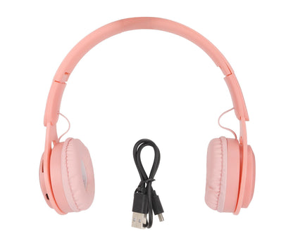 Y08 babies Headphone Macaron Stylish Stereo Sound Foldable Plug in Card Bluetooth Over Ear Headphones Pink V1263-JX-2727