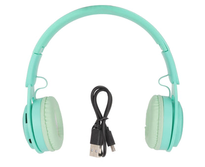 Y08 babies Headphone Macaron Stylish Stereo Sound Foldable Plug in Card Bluetooth Over Ear Headphones Green V1263-JX-2736