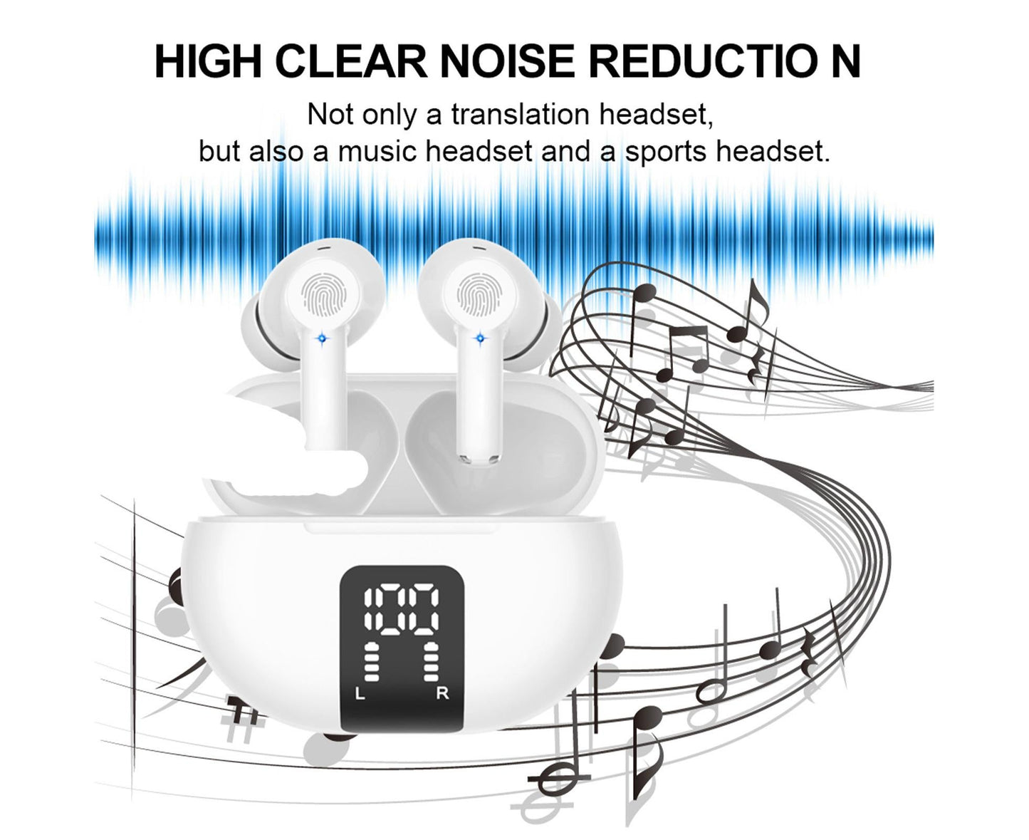 Translator Earbuds Real-Time Language Headphones with BT Connectivity Translation in Over 100 Languages V1263-JX-2746