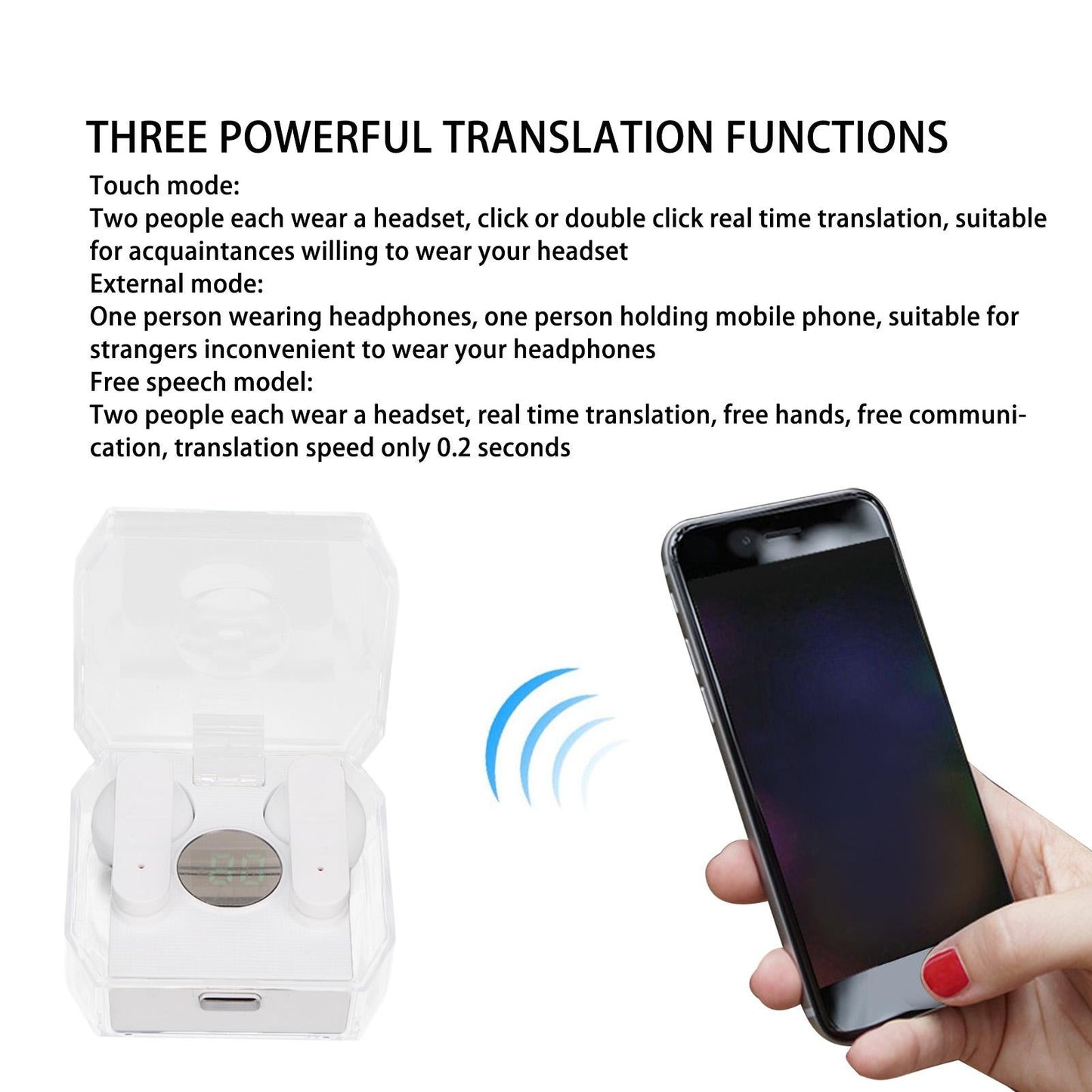 Language Translator Earbuds Bluetooth 5.3 144 Languages Online Translation Translator Earphones for Music and V1263-JX-2754