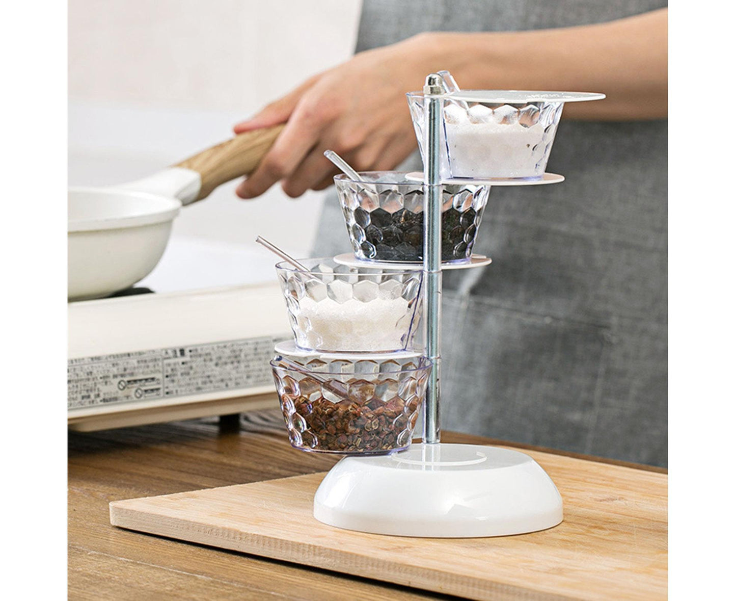 Kitchen Seasoning Bottles Boxes Plastic Frame Rotating Condiment Storage Rack-Light Blue 4 Layers V1263-JX-278