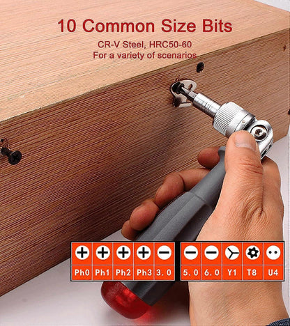 Ratchet Screwdriver with gripic Multi Bit, 10 in 1, Small Pocket Mini Screwdriver, Suitable for Home and V1263-JX-2840