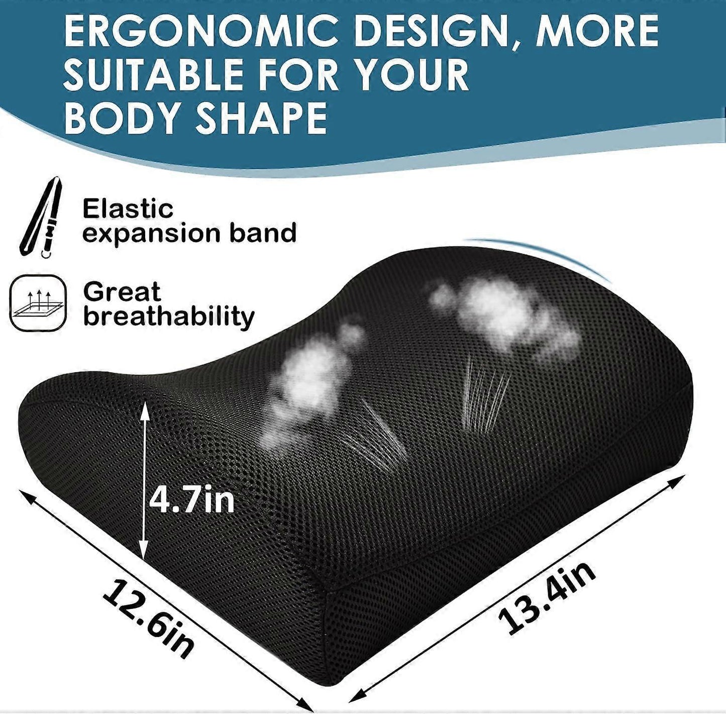 Memory Foam Lumbar Cushion Posture Corrector Vehicle Seat Home Office Chair (Black) V1263-JX-2863