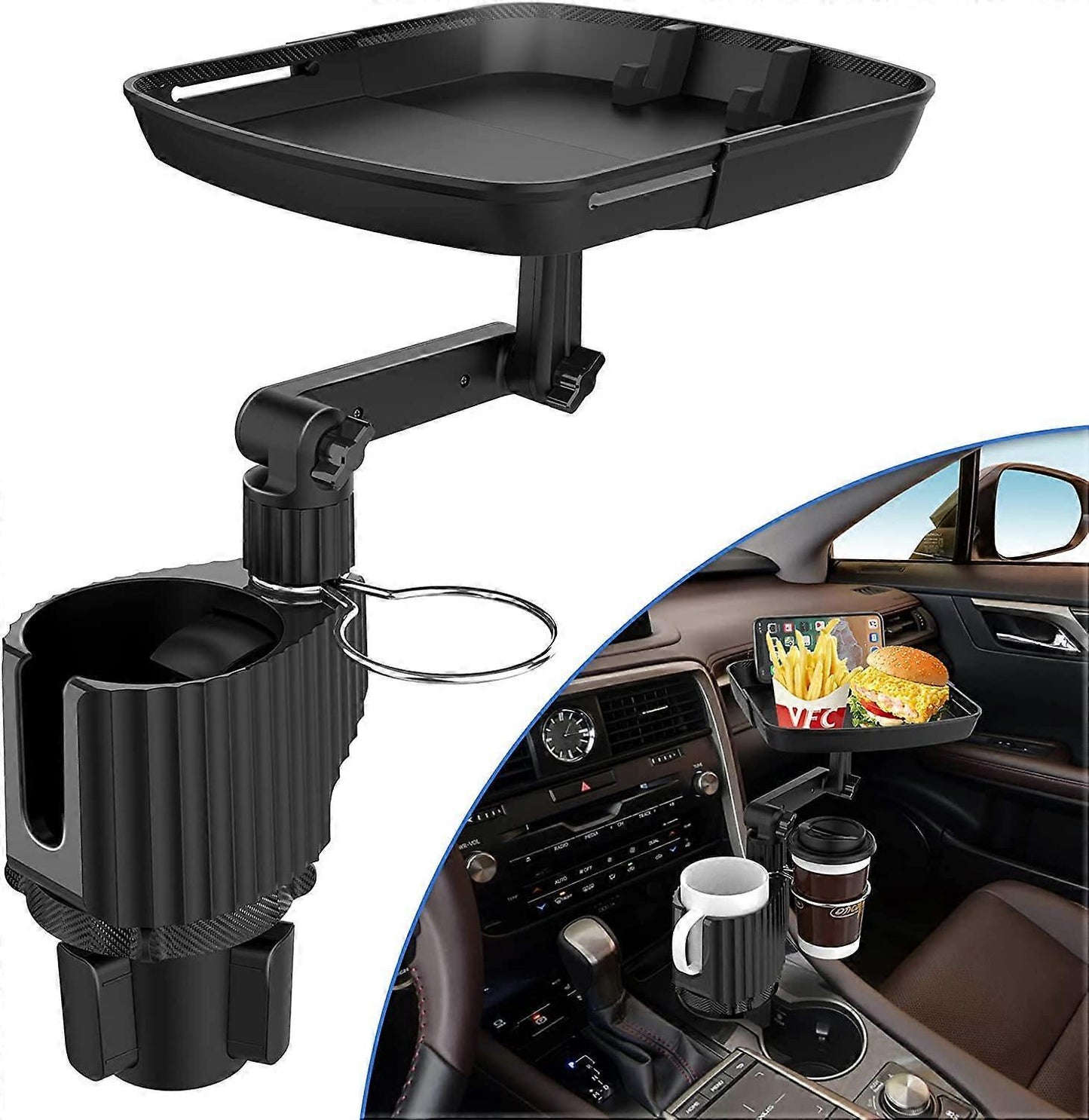 Car Cup Holder Expander with Detachable Tray, Multifunctional Car Tray Table V1263-JX-2875