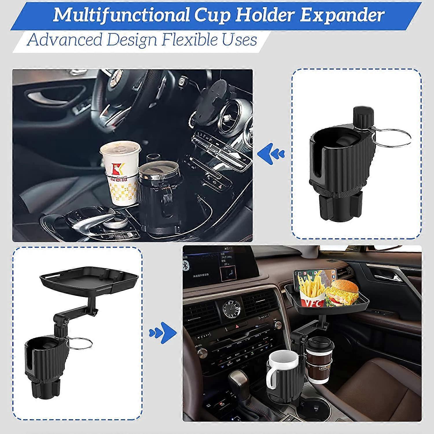 Car Cup Holder Expander with Detachable Tray, Multifunctional Car Tray Table V1263-JX-2875