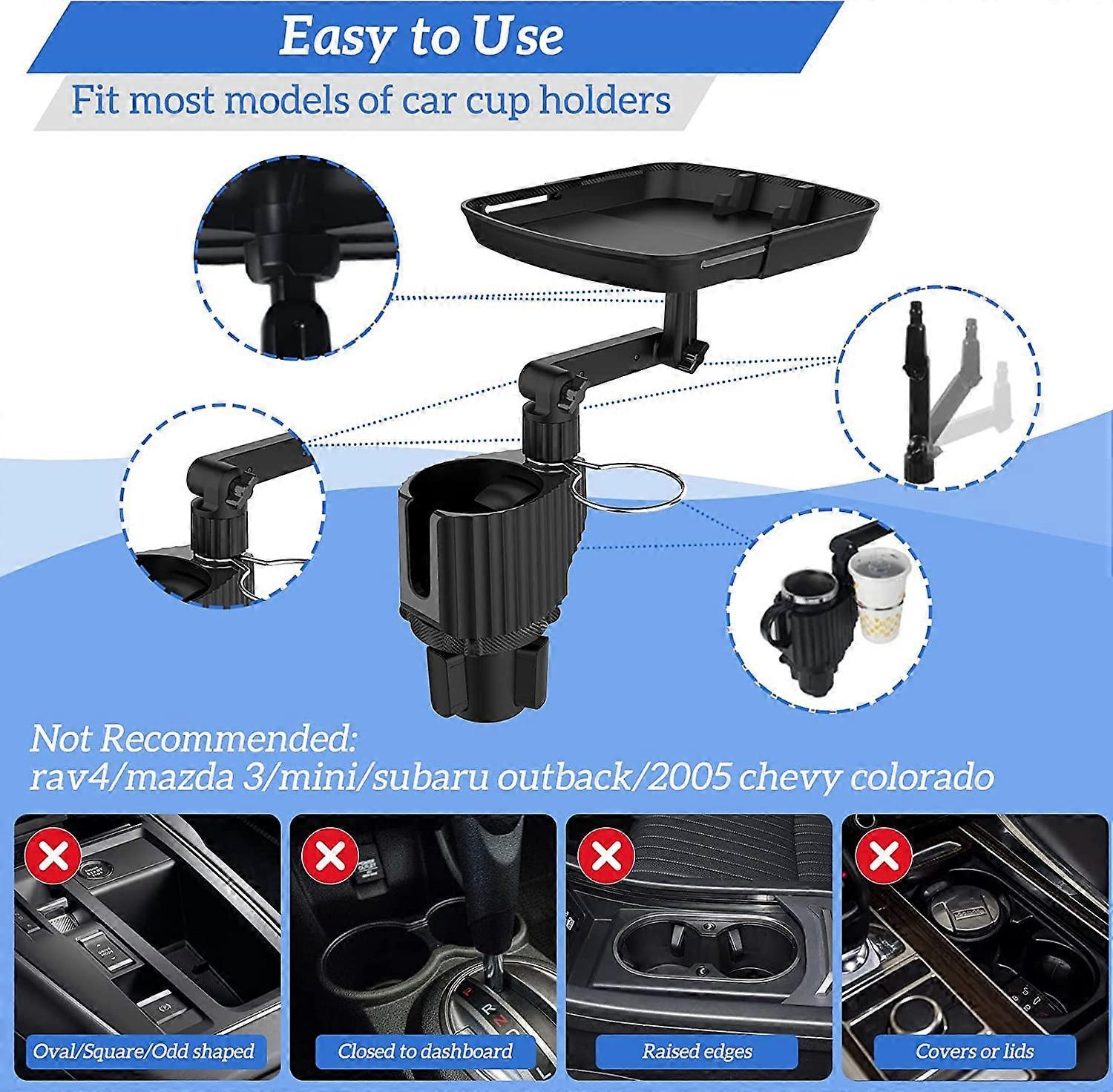 Car Cup Holder Expander with Detachable Tray, Multifunctional Car Tray Table V1263-JX-2875