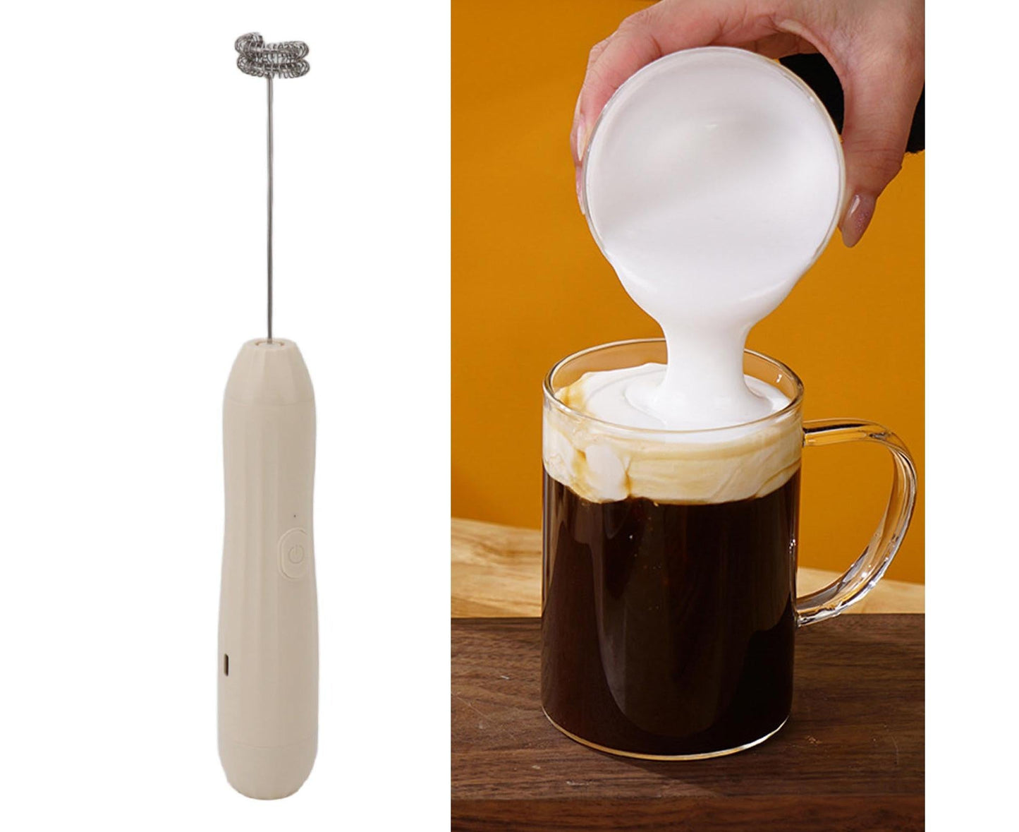 Khaki Rechargeable Milk Frother, Coffee Mixer for Lattes & Hot Chocolate V1263-JX-2913