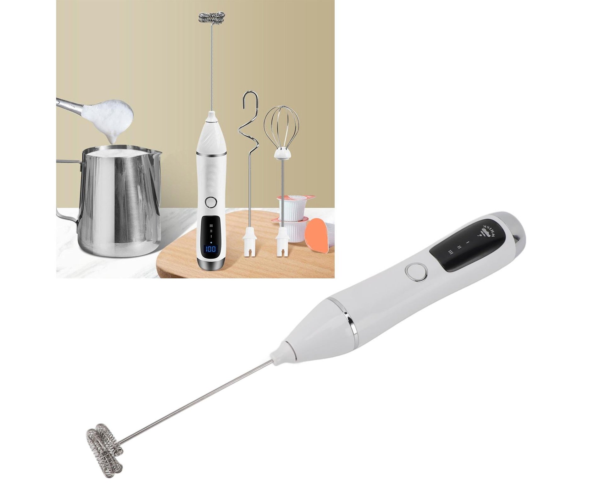 Handheld Electric Milk Frother, Wireless Portable Foam Maker for Coffee, Tea & Chocolate V1263-JX-2914