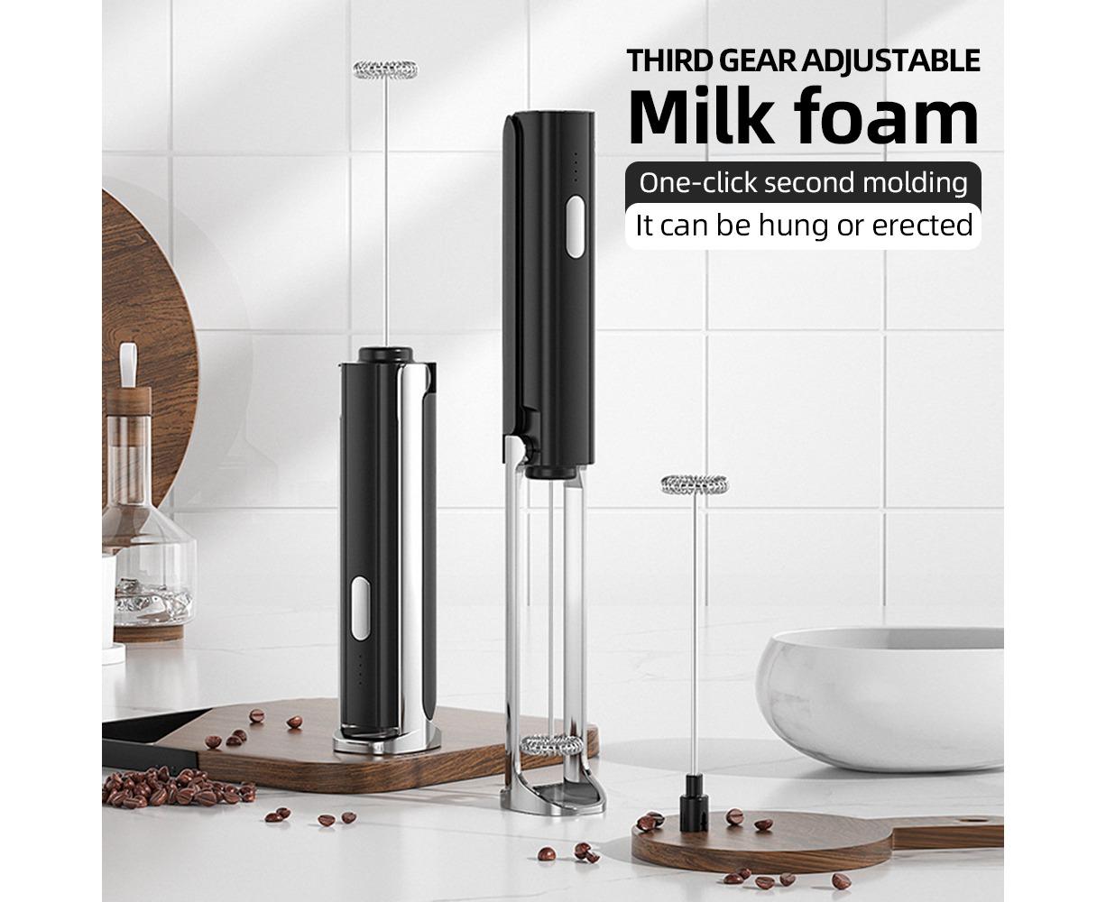 Electric Milk Frother, Rechargeable Handheld Foam Maker, 3 Adjustable Levels, Hangable & Foldable Whisk for V1263-JX-2917