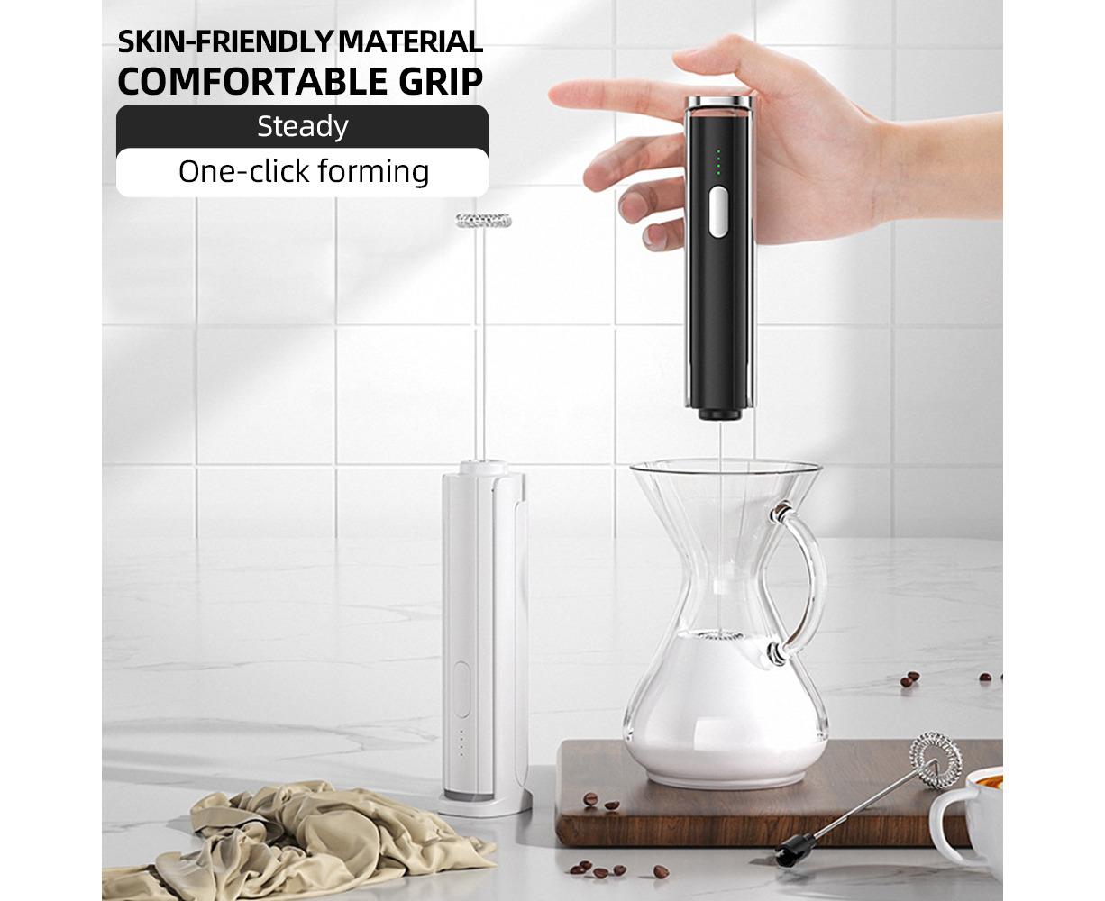 Electric Milk Frother, Rechargeable Handheld Foam Maker, 3 Adjustable Levels, Hangable & Foldable Whisk for V1263-JX-2917