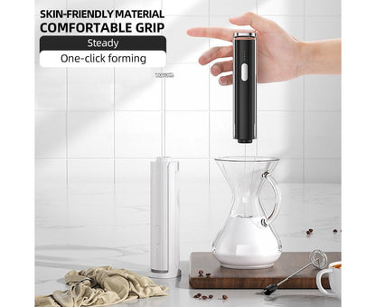 Electric Milk Frother, Rechargeable Handheld Foam Maker, 3 Adjustable Levels, Hangable & Foldable Whisk for V1263-JX-2917