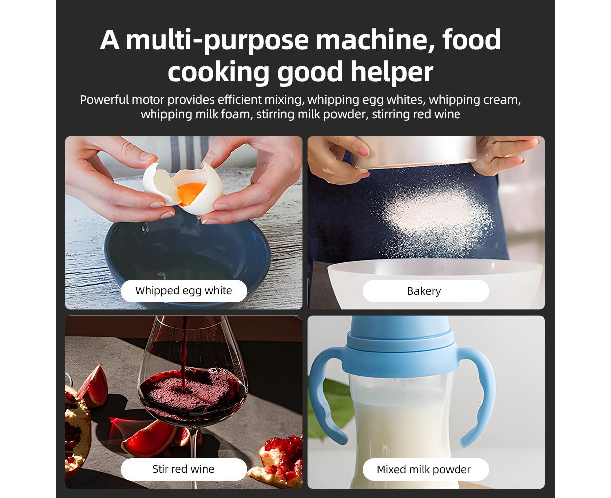 Electric Milk Frother, Rechargeable Handheld Foam Maker, 3 Adjustable Levels, Hangable & Foldable Whisk for V1263-JX-2917