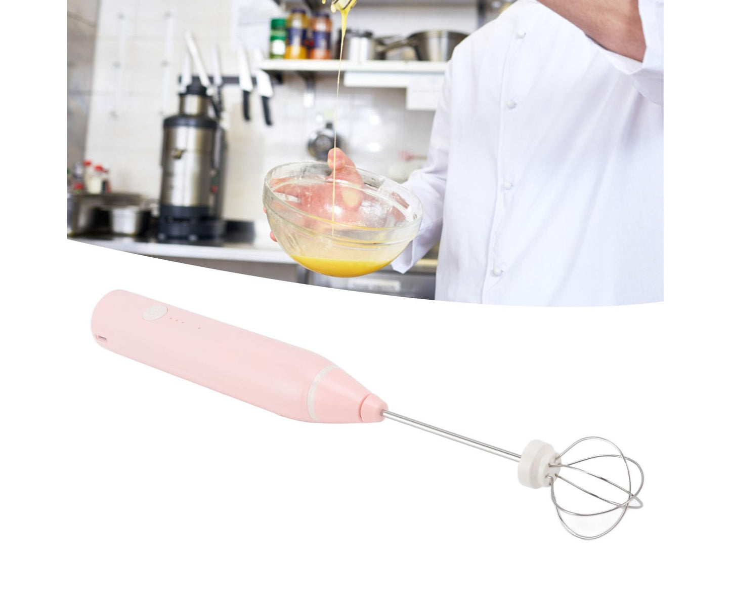 Mini Electric Stirrer, Cordless Multifunctional Eggbeater with 2 Heads for Home Coffee & Drinks, Pink V1263-JX-2922