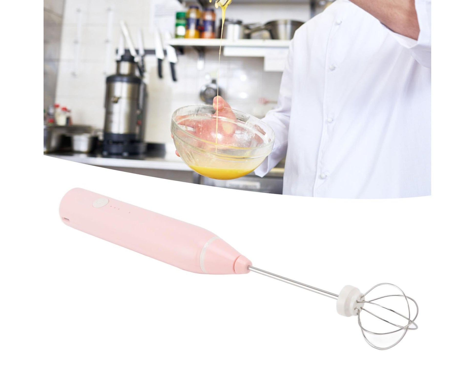 Mini Electric Stirrer, Cordless Multifunctional Eggbeater with 2 Heads for Home Coffee & Drinks, Pink V1263-JX-2922