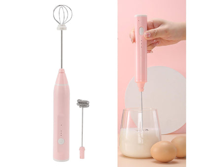 Mini Electric Stirrer, Cordless Multifunctional Eggbeater with 2 Heads for Home Coffee & Drinks, Pink V1263-JX-2922