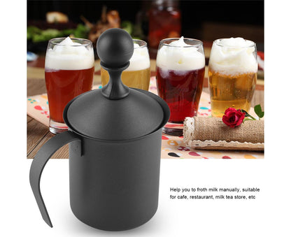 Stainless Steel Manual Double Mesh Milk Frother, Foam Maker for Coffee Decoration (400ml) V1263-JX-2923