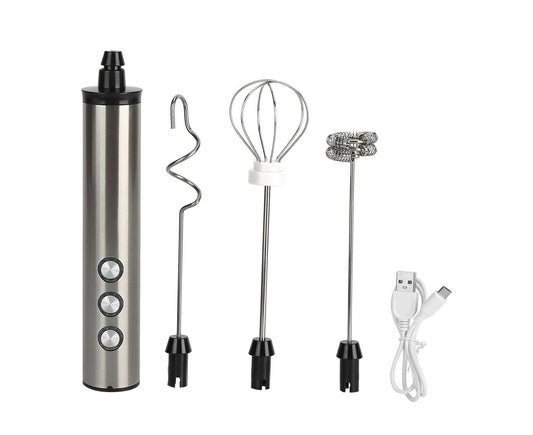 Stainless Steel Milk Frother, USB Charging, Handheld Electric Egg Beater for Home Kitchen V1263-JX-2936