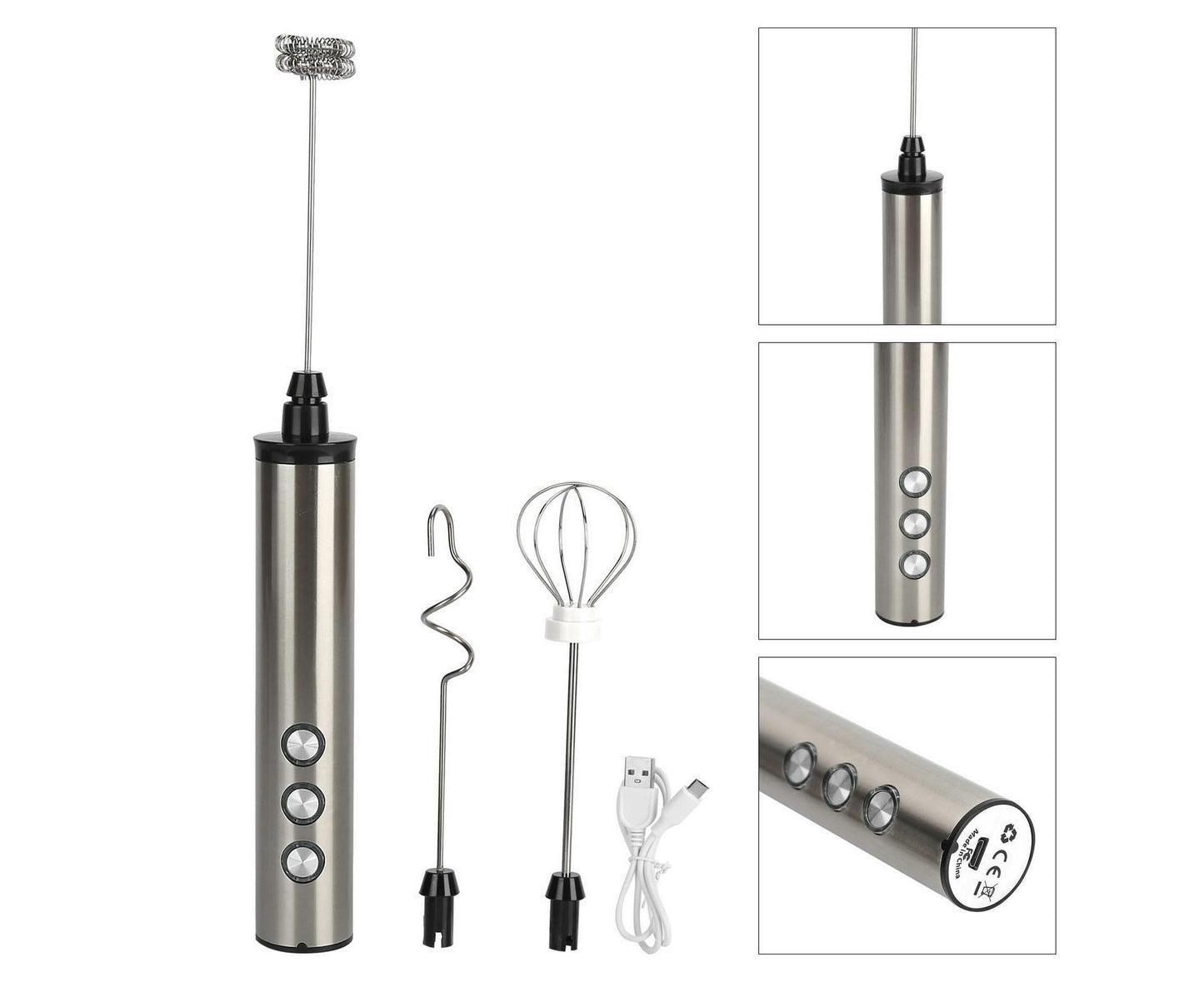 Stainless Steel Milk Frother, USB Charging, Handheld Electric Egg Beater for Home Kitchen V1263-JX-2936