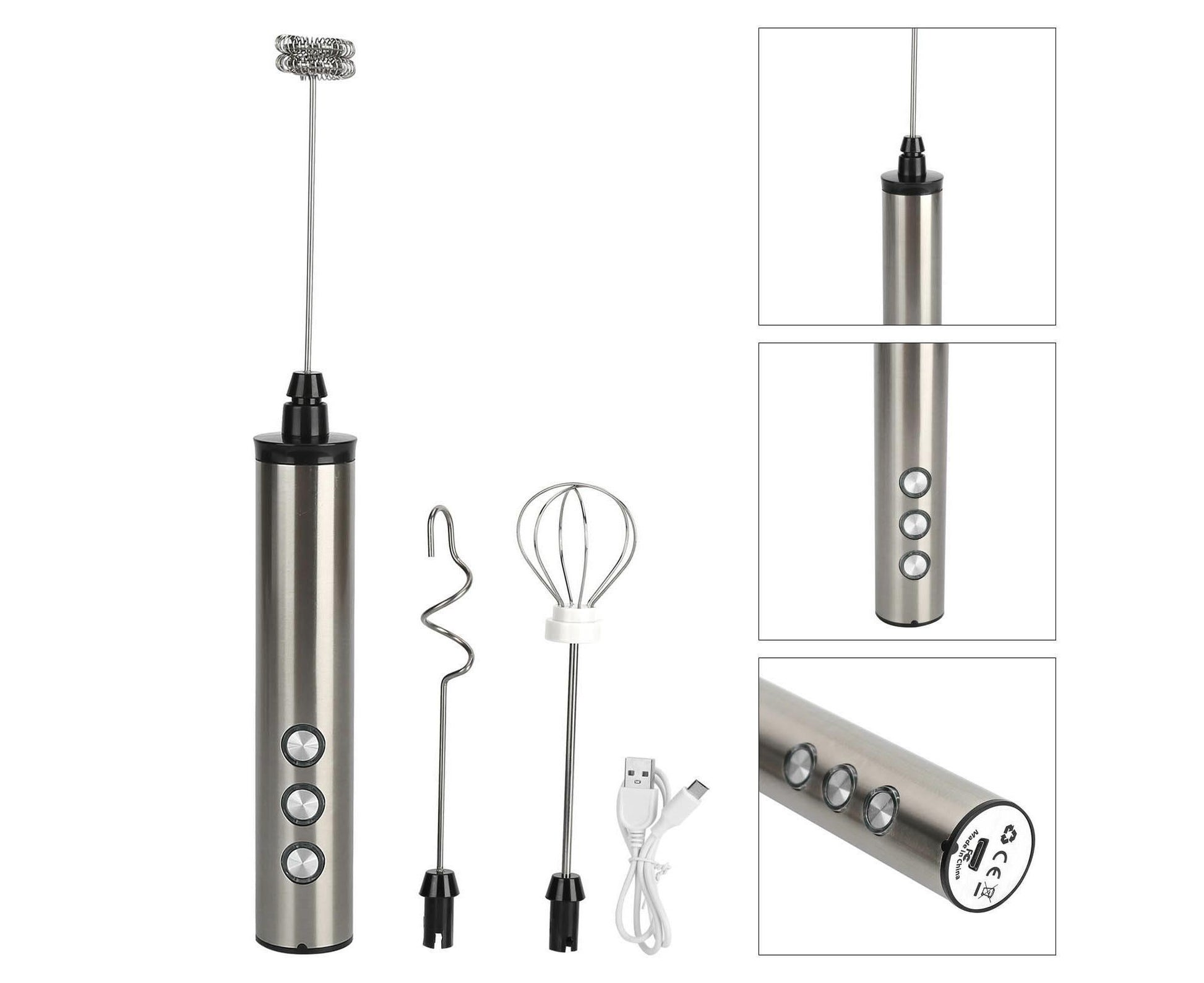 Stainless Steel Milk Frother, USB Charging, Handheld Electric Egg Beater for Home Kitchen V1263-JX-2936