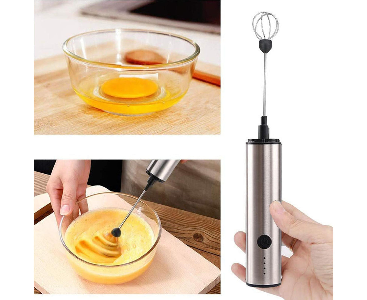 Stainless Steel Electric Milk Frother, Handheld Egg Beater, USB Charging, Mini Mixer V1263-JX-2937