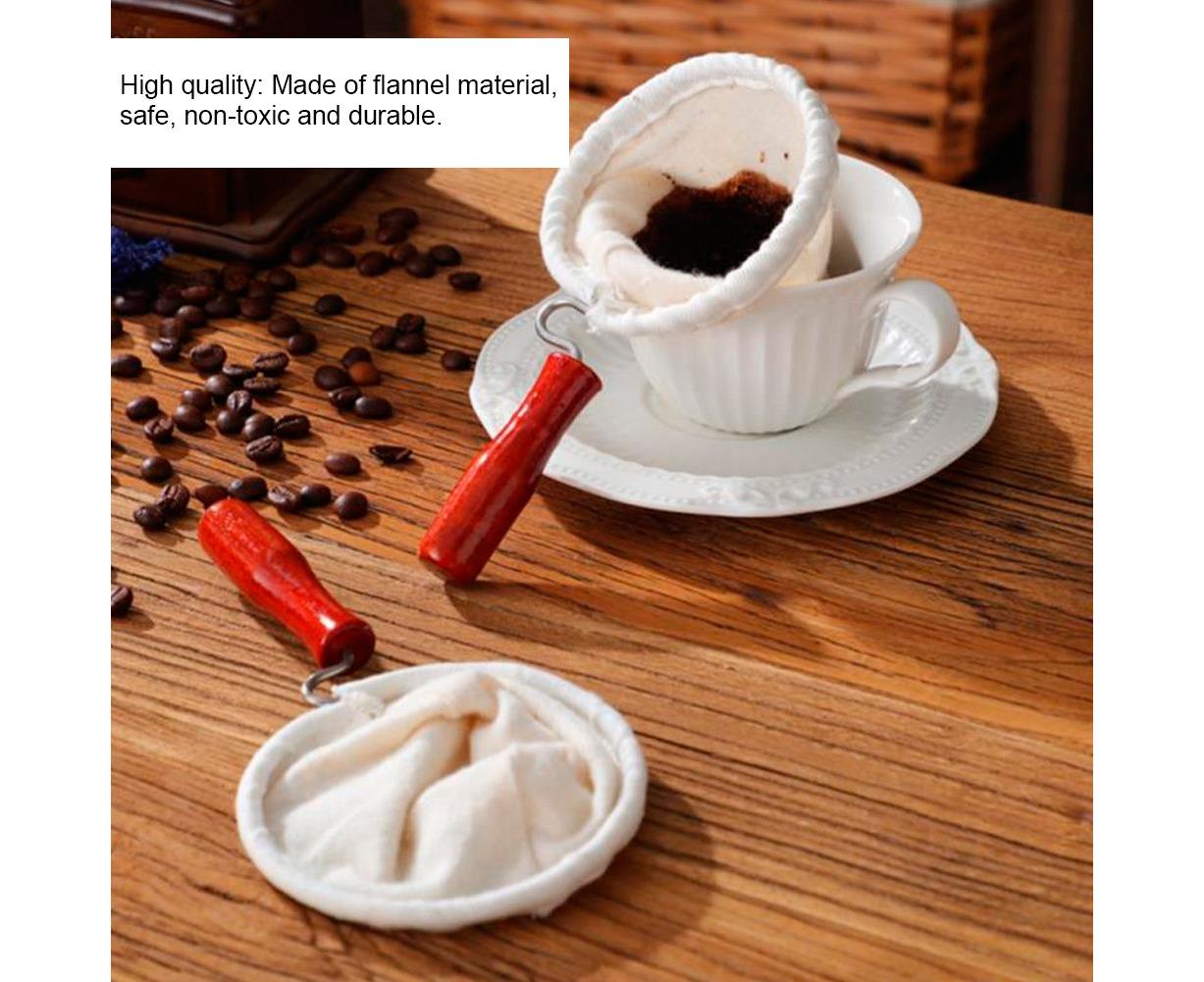 Cotton Flannel Dripper Coffee Maker, Wooden Handle Cloth Coffee Filter Bag, 105mm V1263-JX-2959