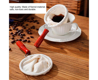 Cotton Flannel Dripper Coffee Maker, Wooden Handle Cloth Coffee Filter Bag, 105mm V1263-JX-2959