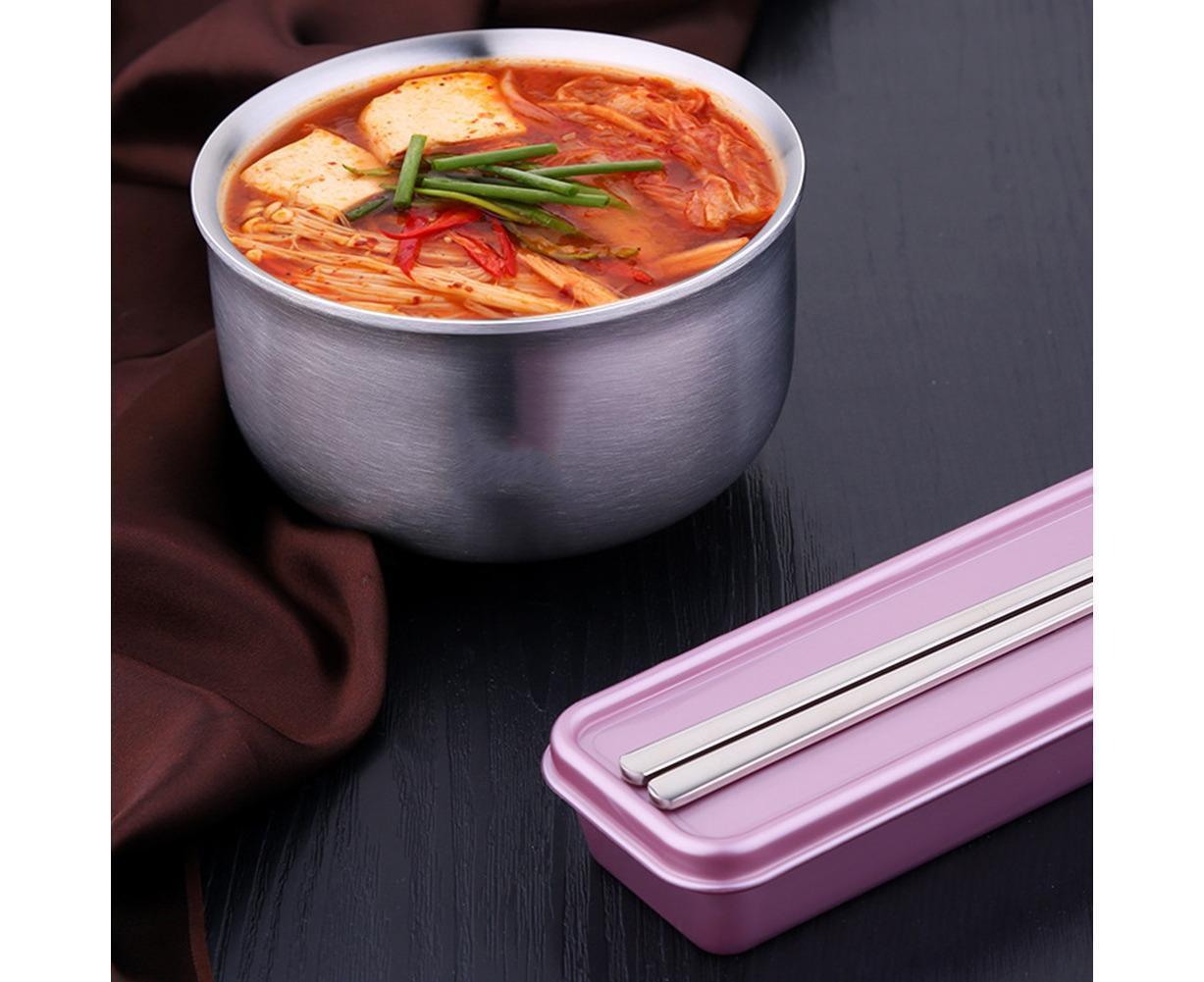 Stainless Steel Double Wall Insulated Round Rice Soup Bowl Kitchen Tableware-12.5cm V1263-JX-297