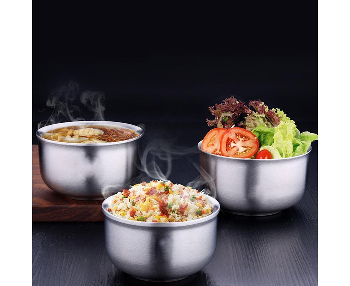 Stainless Steel Double Wall Insulated Round Rice Soup Bowl Kitchen Tableware-12.5cm V1263-JX-297