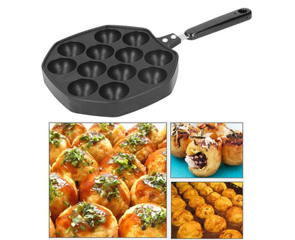 12-Cavity Aluminum Takoyaki Pan, Octopus Balls Egg Puffs Baking Pan, Home Cooking Tool V1263-JX-2977