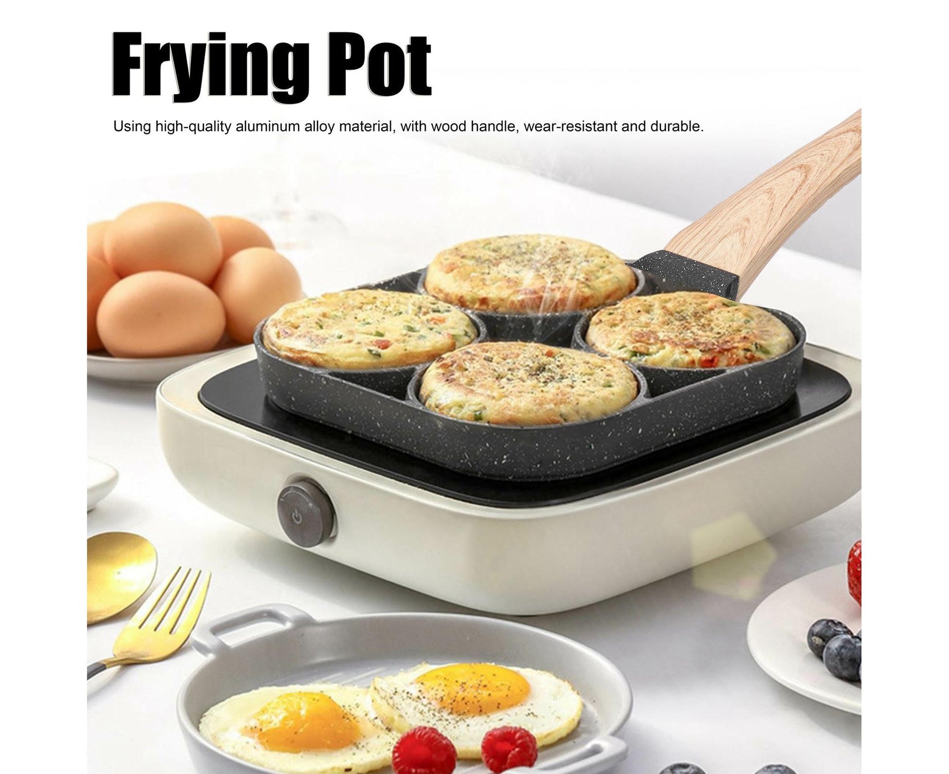 4-Hole Non-Stick Frying Pan, Egg & Pancake Cooking Pan, Induction & Gas Cooker V1263-JX-2986