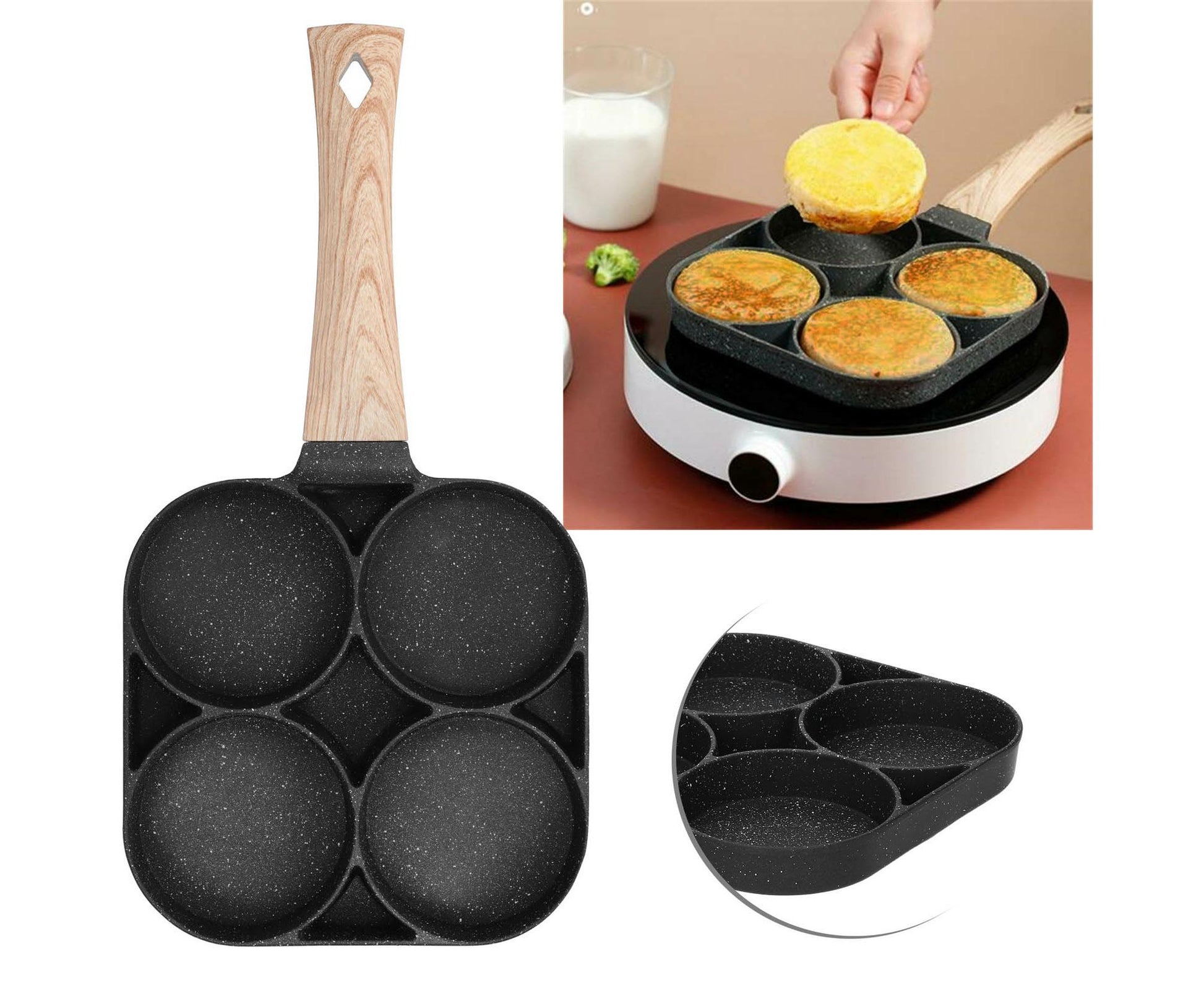4-Hole Non-Stick Frying Pan, Egg & Pancake Cooking Pan, Induction & Gas Cooker V1263-JX-2986