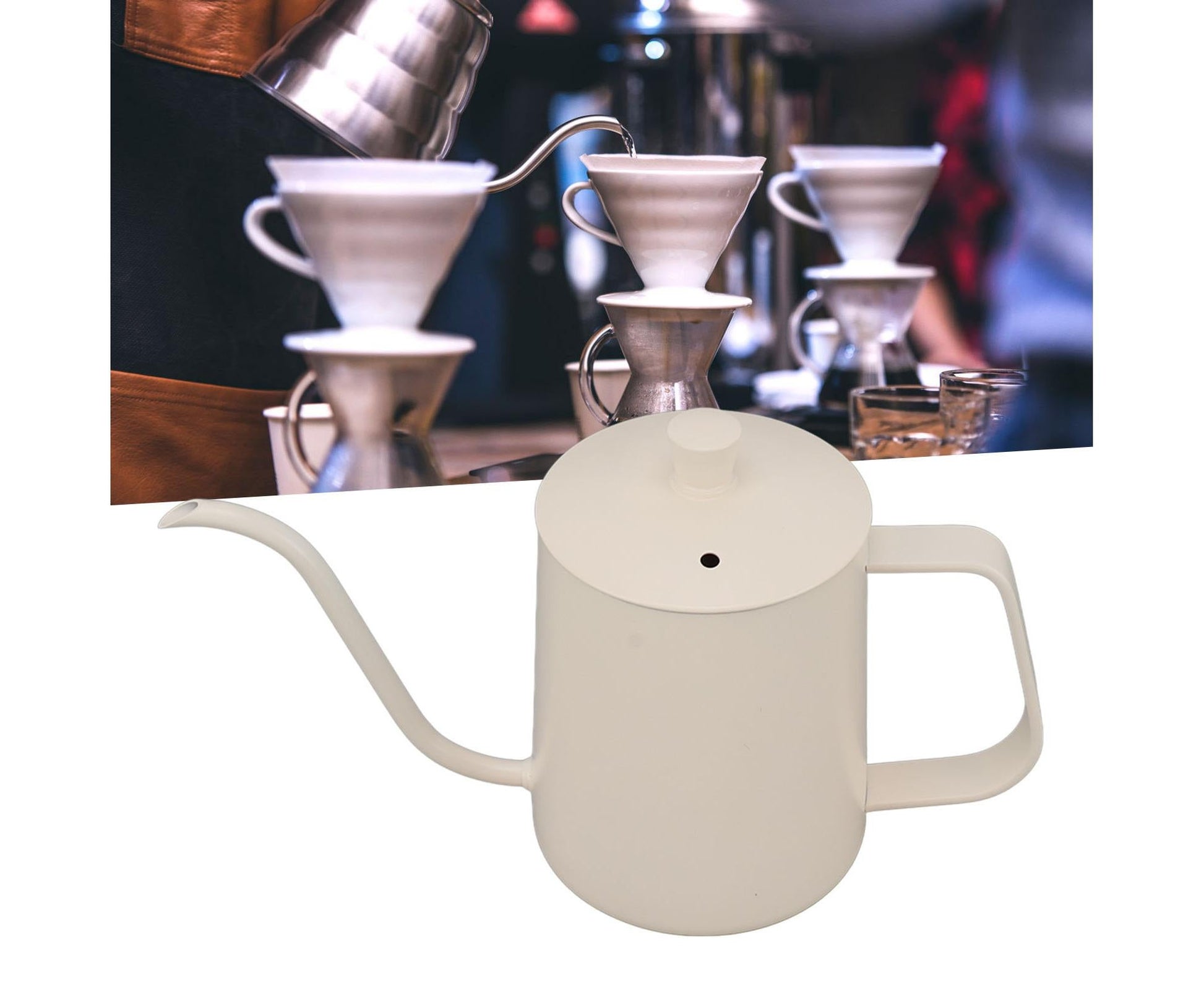Small Pour Over Coffee Kettle, Stainless Steel, Precisely Controlled Gooseneck Spout, White, 600ml V1263-JX-2997
