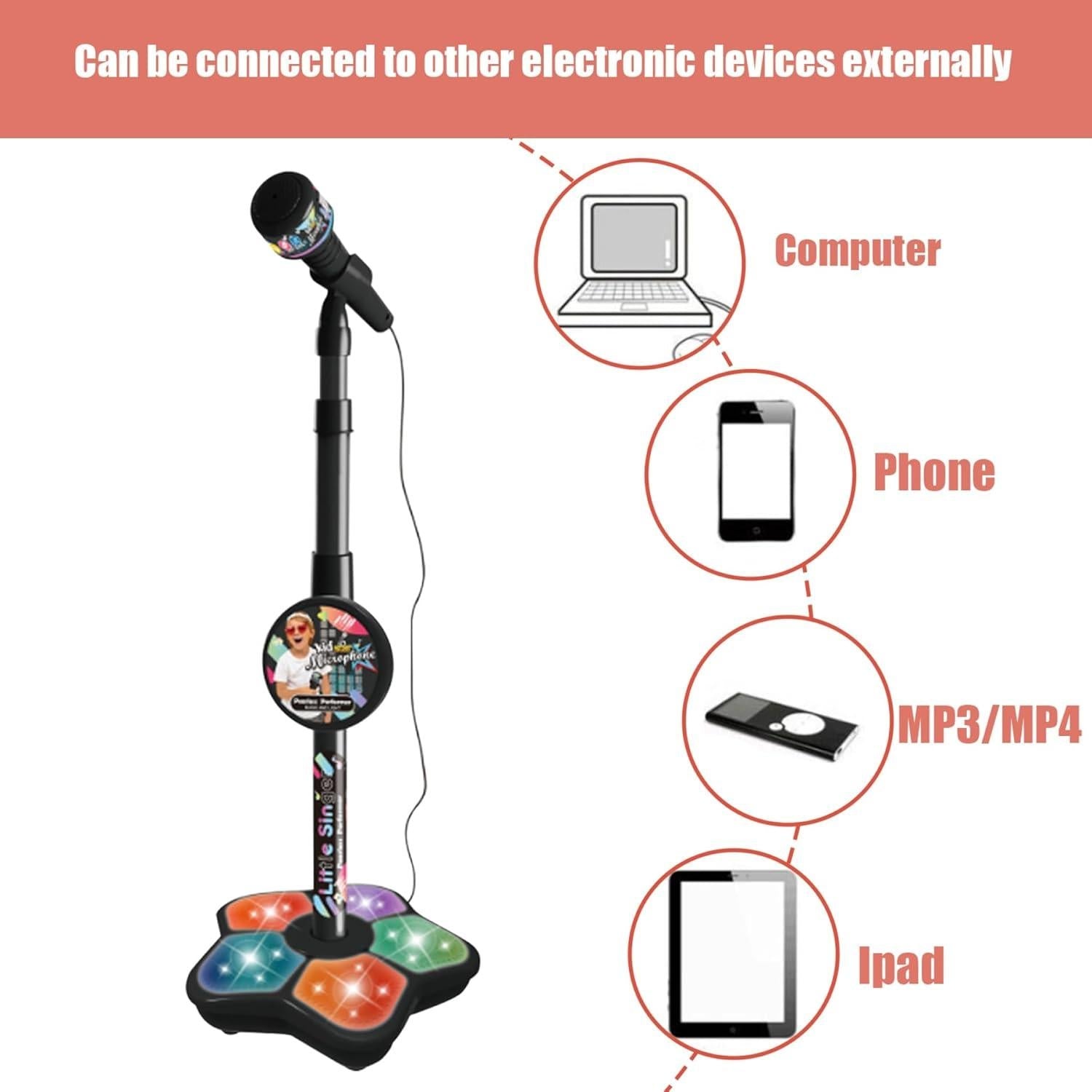 Babies Microphone with Stand, Singing Toys for Girls and Boys with Music and Light, Adjustable Standing V1263-JX-3028