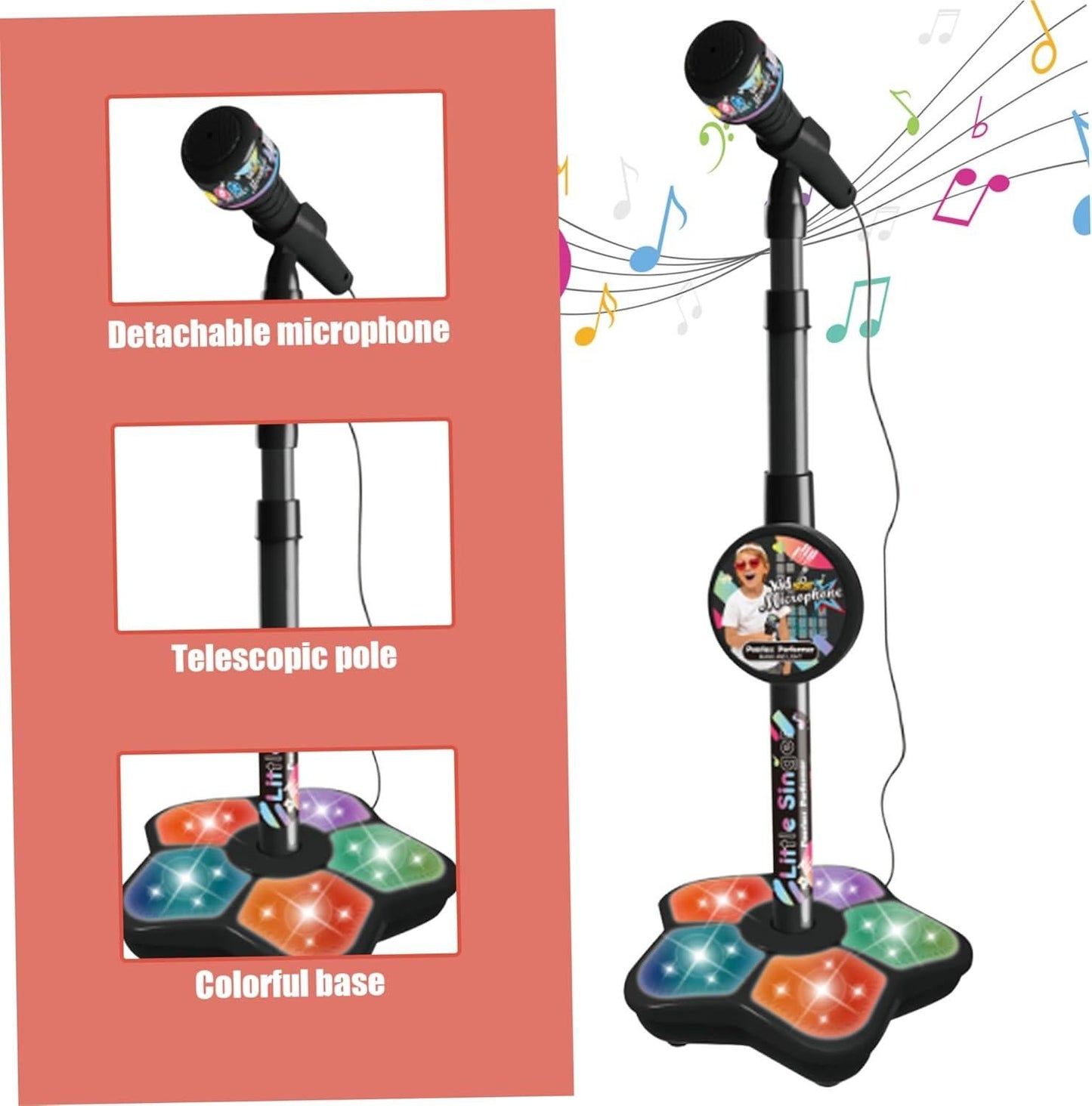 Babies Microphone with Stand, Singing Toys for Girls and Boys with Music and Light, Adjustable Standing V1263-JX-3028