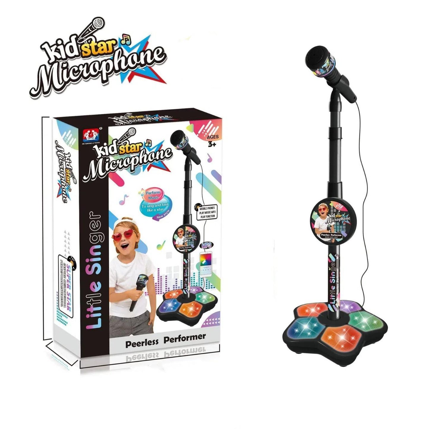Babies Microphone with Stand, Singing Toys for Girls and Boys with Music and Light, Adjustable Standing V1263-JX-3029