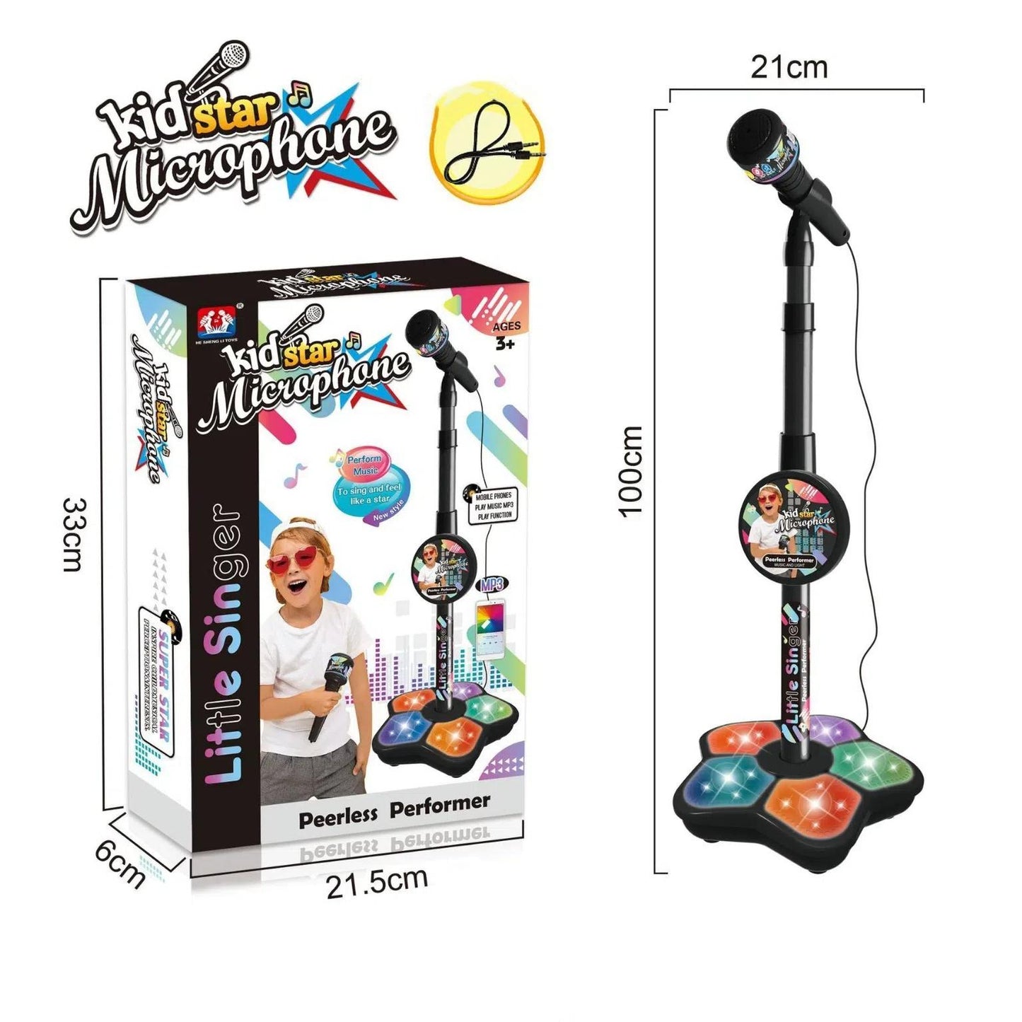Babies Microphone with Stand, Singing Toys for Girls and Boys with Music and Light, Adjustable Standing V1263-JX-3029