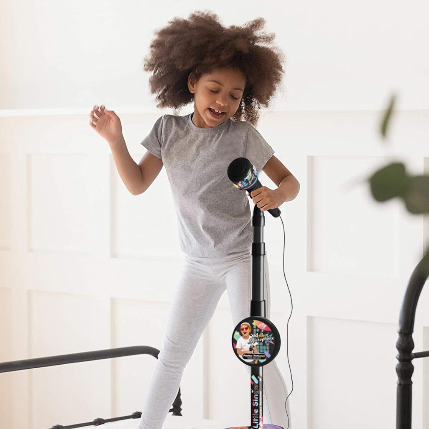 Babies Microphone with Stand, Singing Toys for Girls and Boys with Music and Light, Adjustable Standing V1263-JX-3029